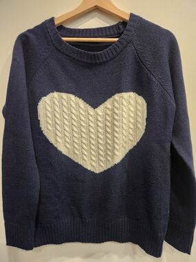 Classic Navy Crewneck Sweater with Cream Heart